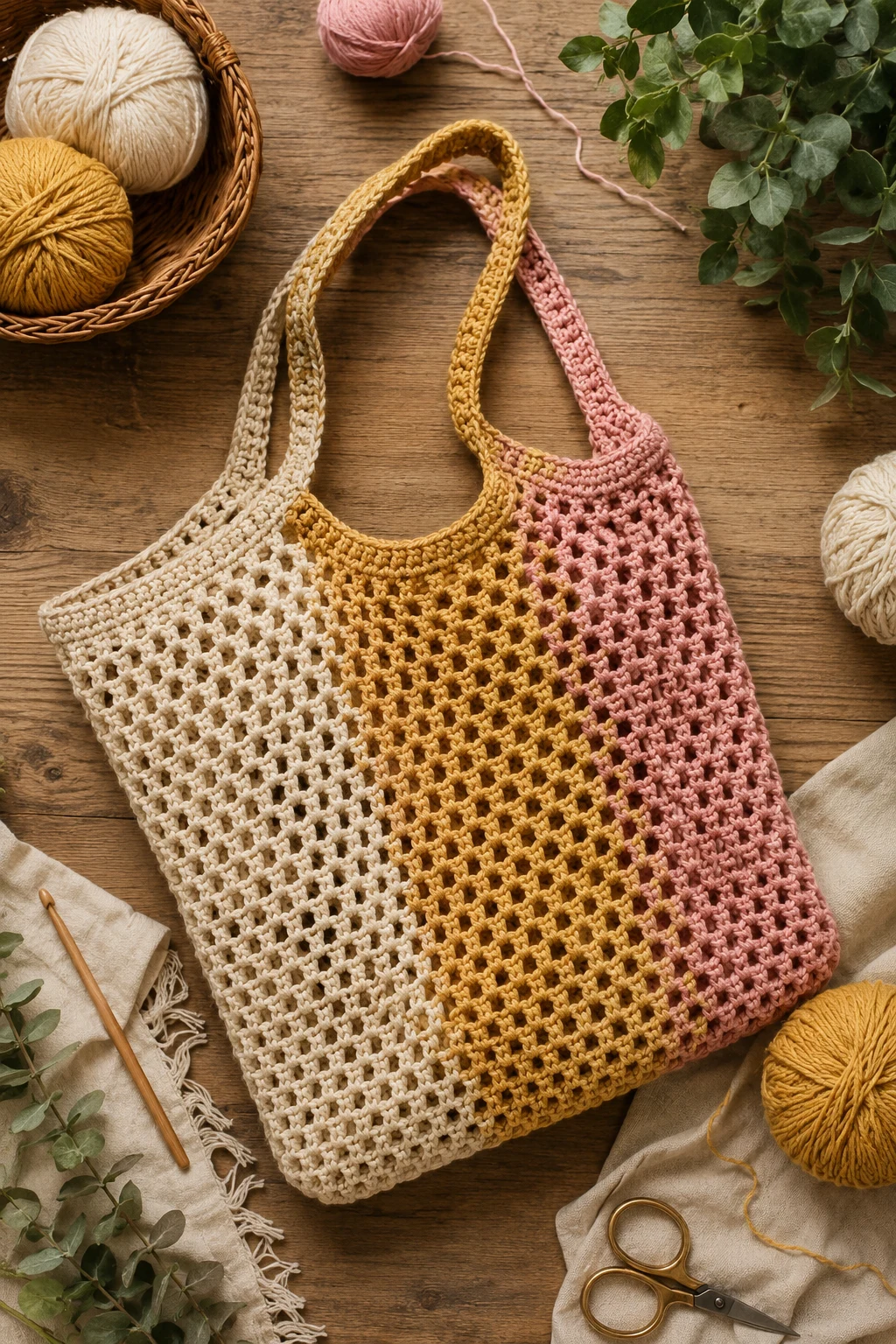 Color-Blocked Crochet Mesh Bag — crochet mesh bag style outfit