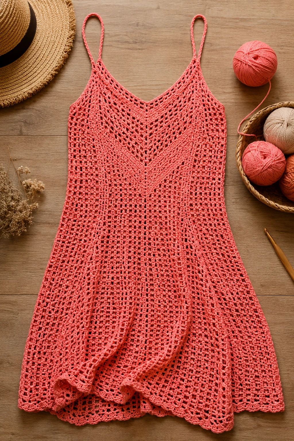 Coral Beach Cover-Up Dress — Crochet Outfit Ideas Free Pattern style outfit