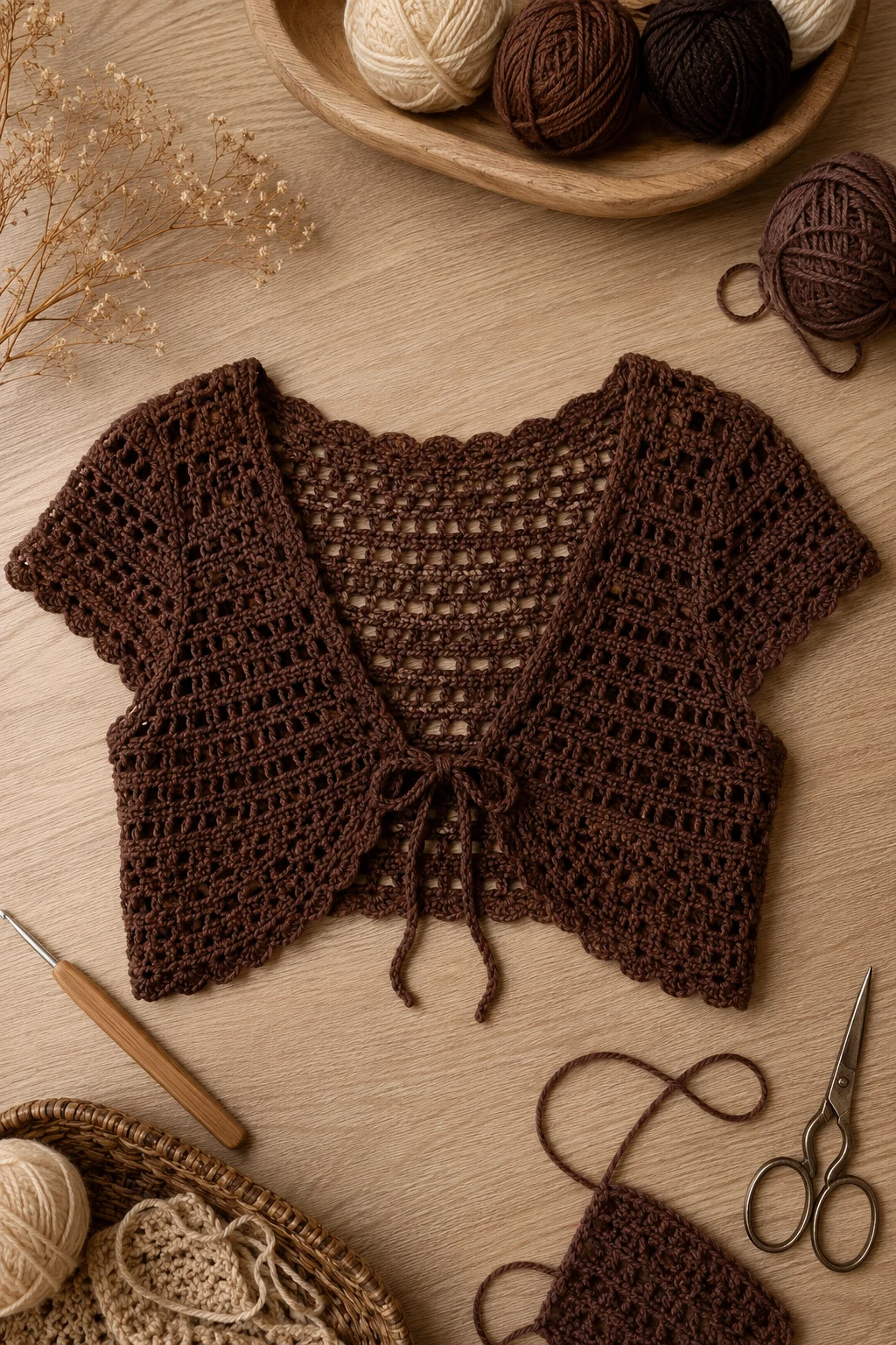 Chocolate Brown Crochet Bolero — Crochet Outfit Ideas Free Pattern style outfit