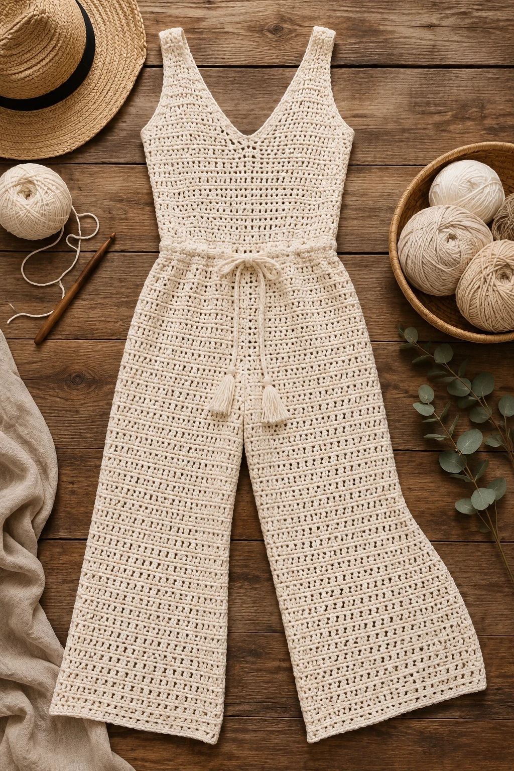 Cream Crochet Jumpsuit — Crochet Outfit Ideas Free Pattern style outfit