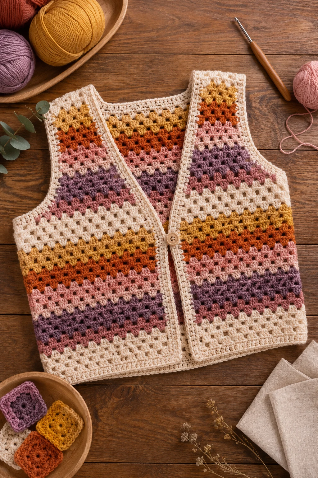 Sunset Stripe Granny-Square Vest — Crochet Outfit Ideas Free Pattern style outfit