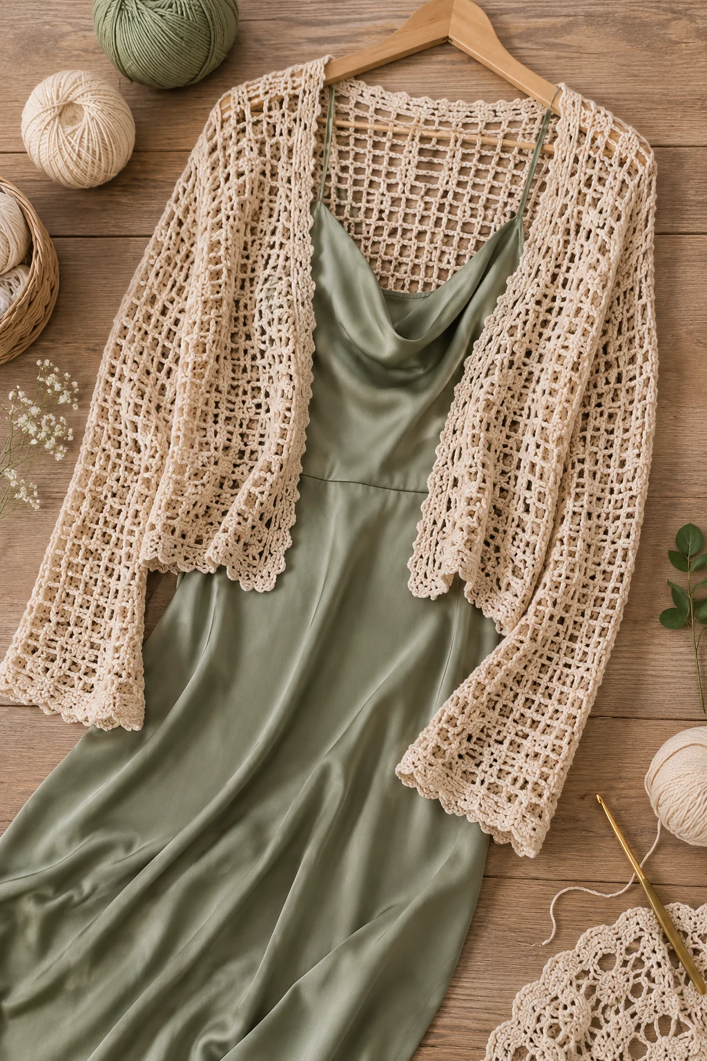 Crochet Cardigan Over a Slip Dress — Crochet Outfit Ideas Free Pattern style outfit
