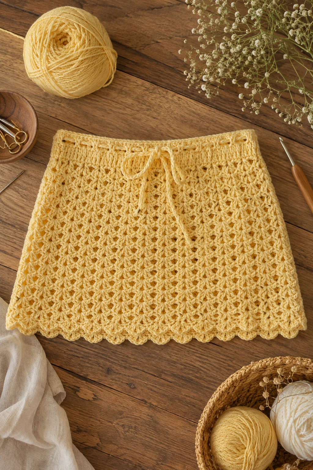 Butter Yellow Crochet Mini Skirt — Crochet Outfit Ideas Free Pattern style outfit