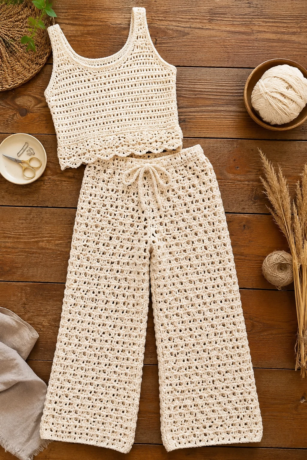 Ivory Crochet Pants With a Tank — Crochet Outfit Ideas Free Pattern style outfit