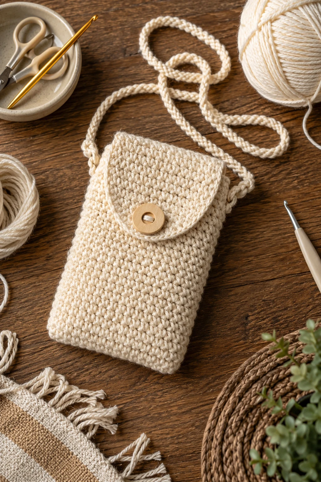 Classic Cream Crochet Phone Bag — crochet phone bag style outfit