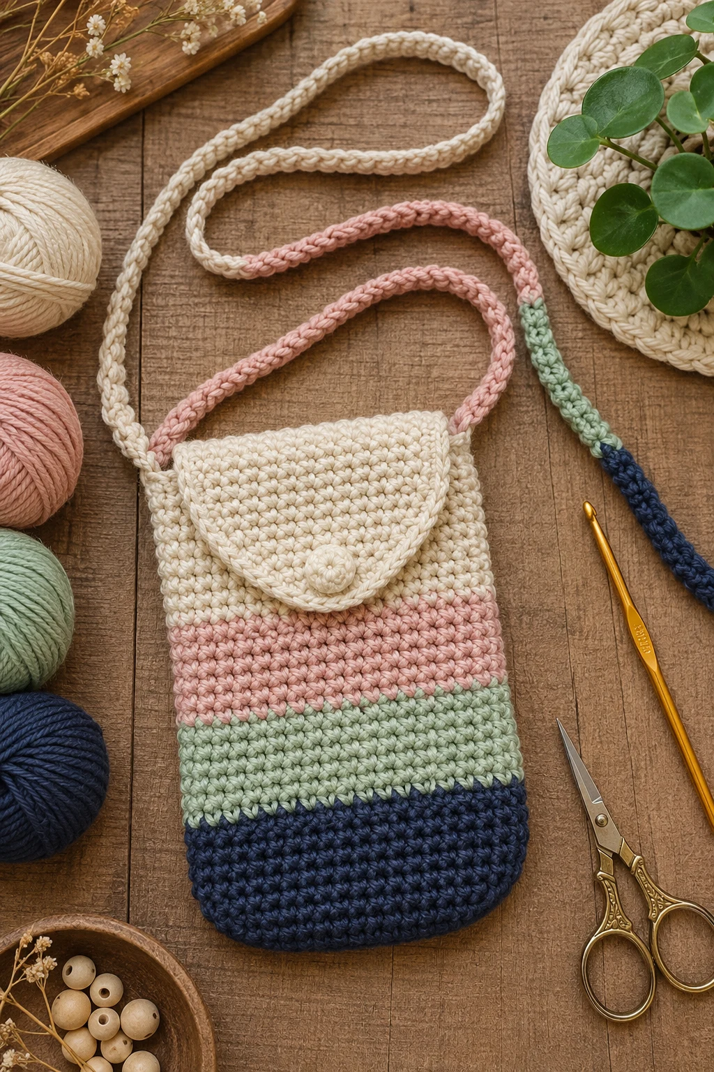 Crochet Phone Bag Pattern With Color Blocking — crochet phone bag style outfit