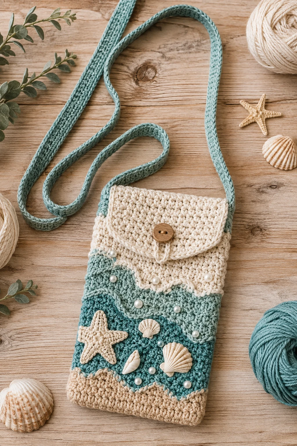 Coastal Crochet Phone Bag — crochet phone bag style outfit