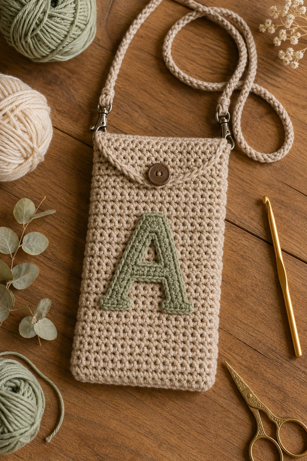 Personalized Monogram Crochet Phone Bag — crochet phone bag style outfit