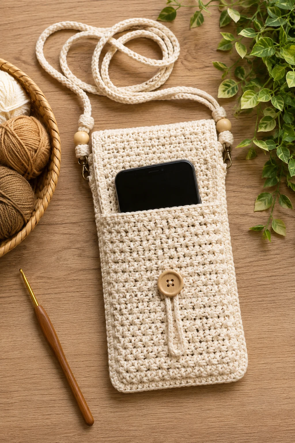 Crochet Phone Bag With Pocket — crochet phone bag style outfit