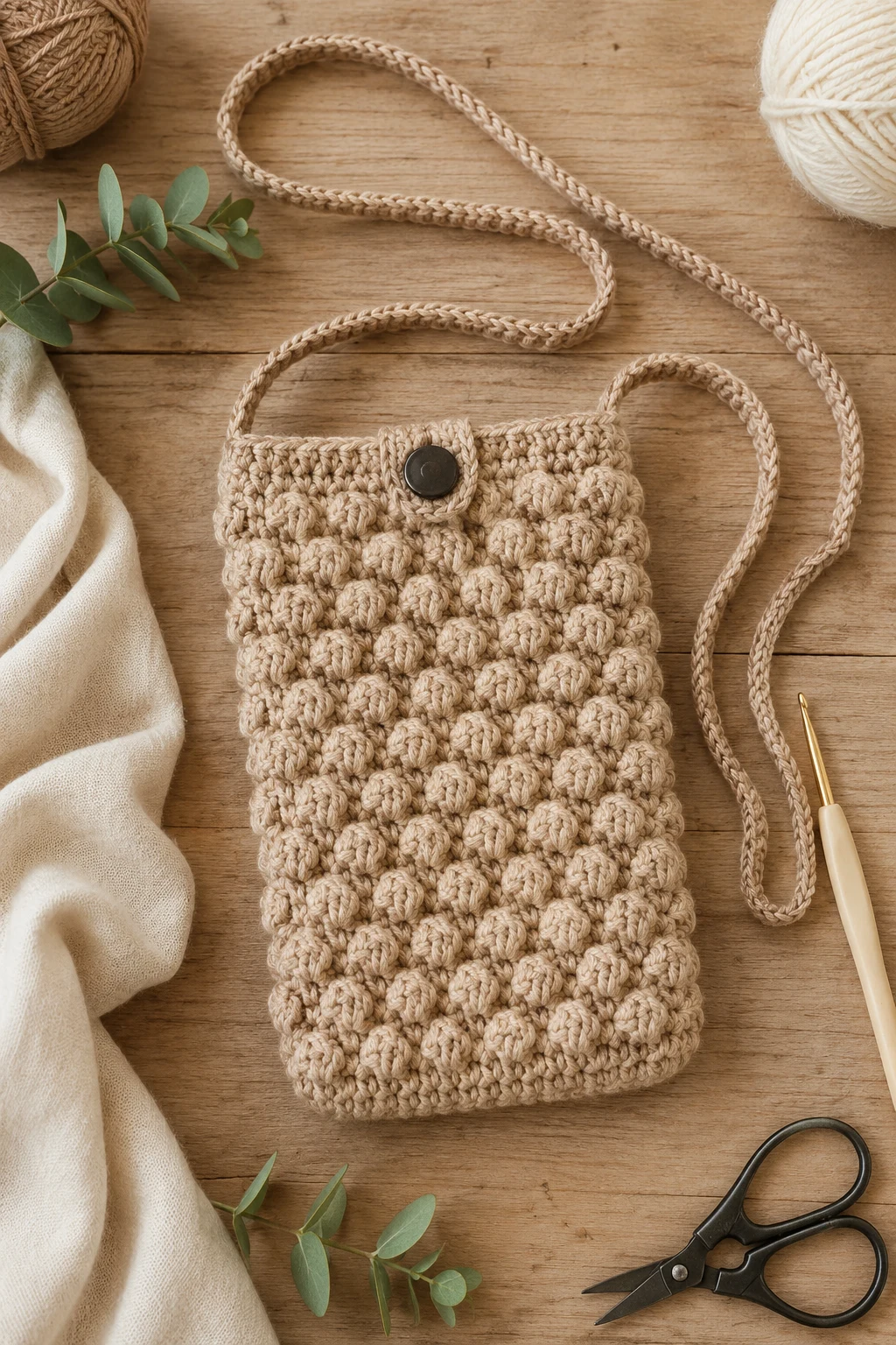 Textured Bobble-Stitch Phone Bag — crochet phone bag style outfit