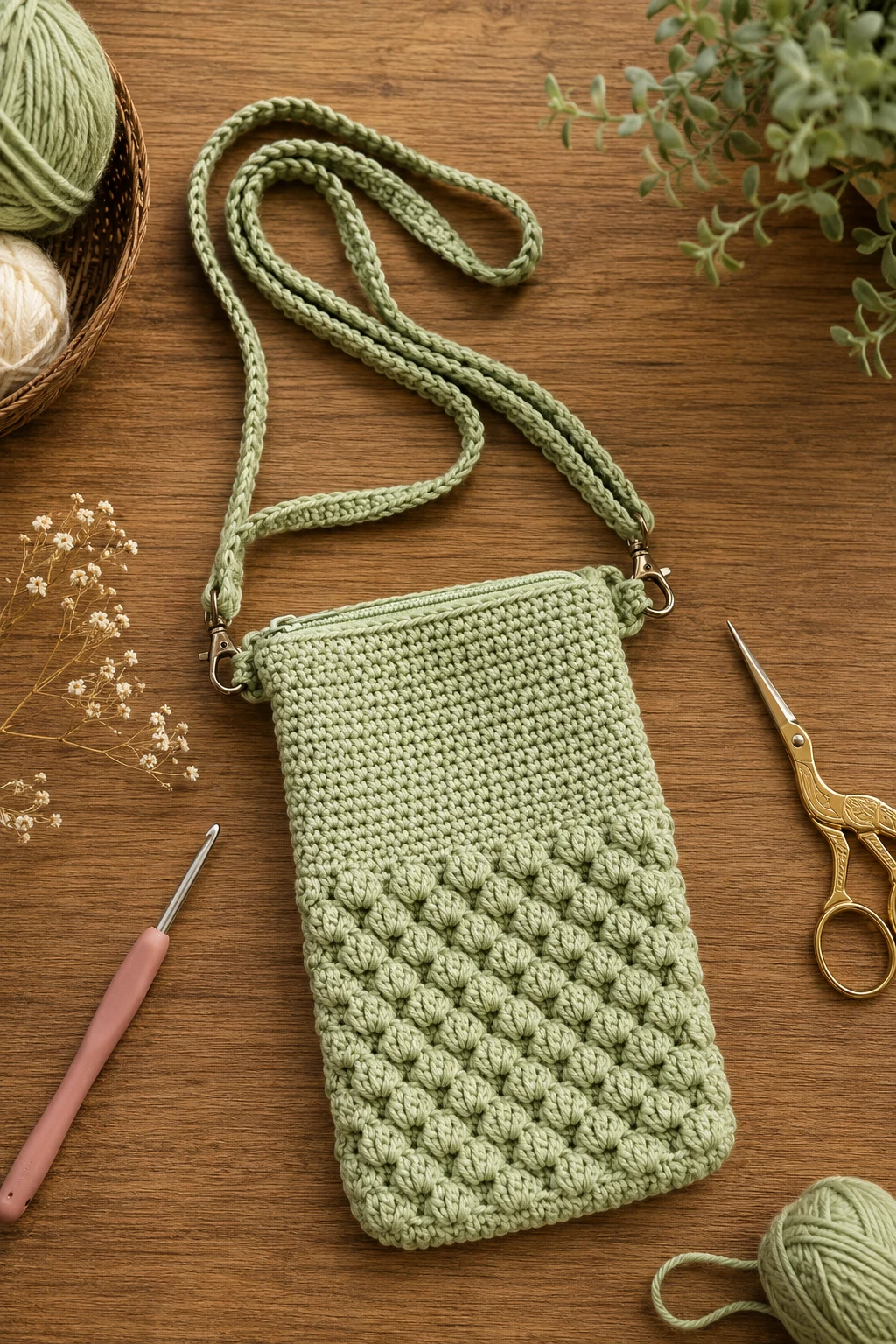 Crochet Phone Bag With a Zipper — crochet phone bag style outfit