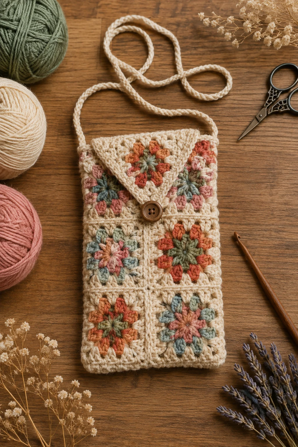 Granny Square Crochet Phone Bag — crochet phone bag style outfit