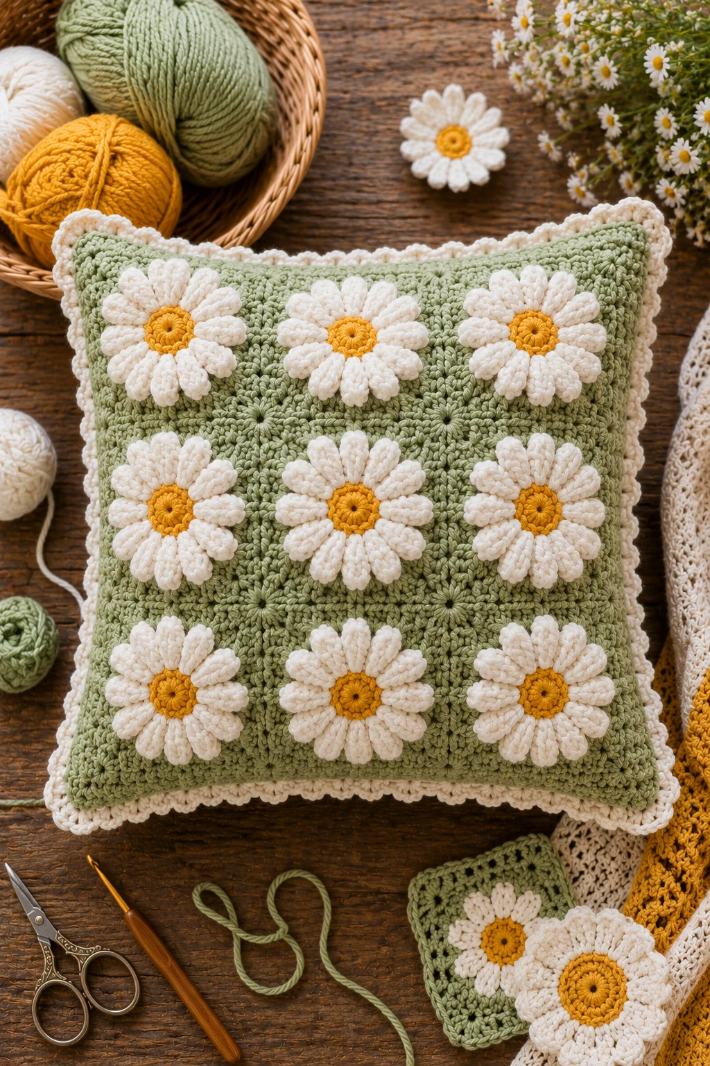 Happy Daisy Flower Pillow — crochet pillow ideas style outfit