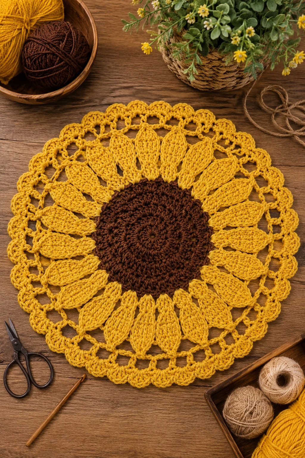 Sunflower Center — crochet placemat patterns free style outfit