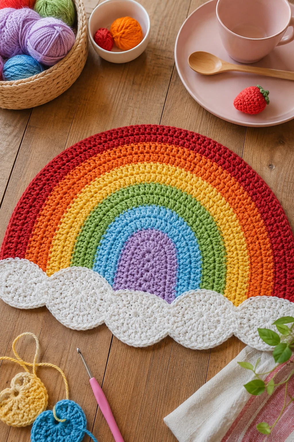Rainbow Breakfast Mat — crochet placemat patterns free style outfit