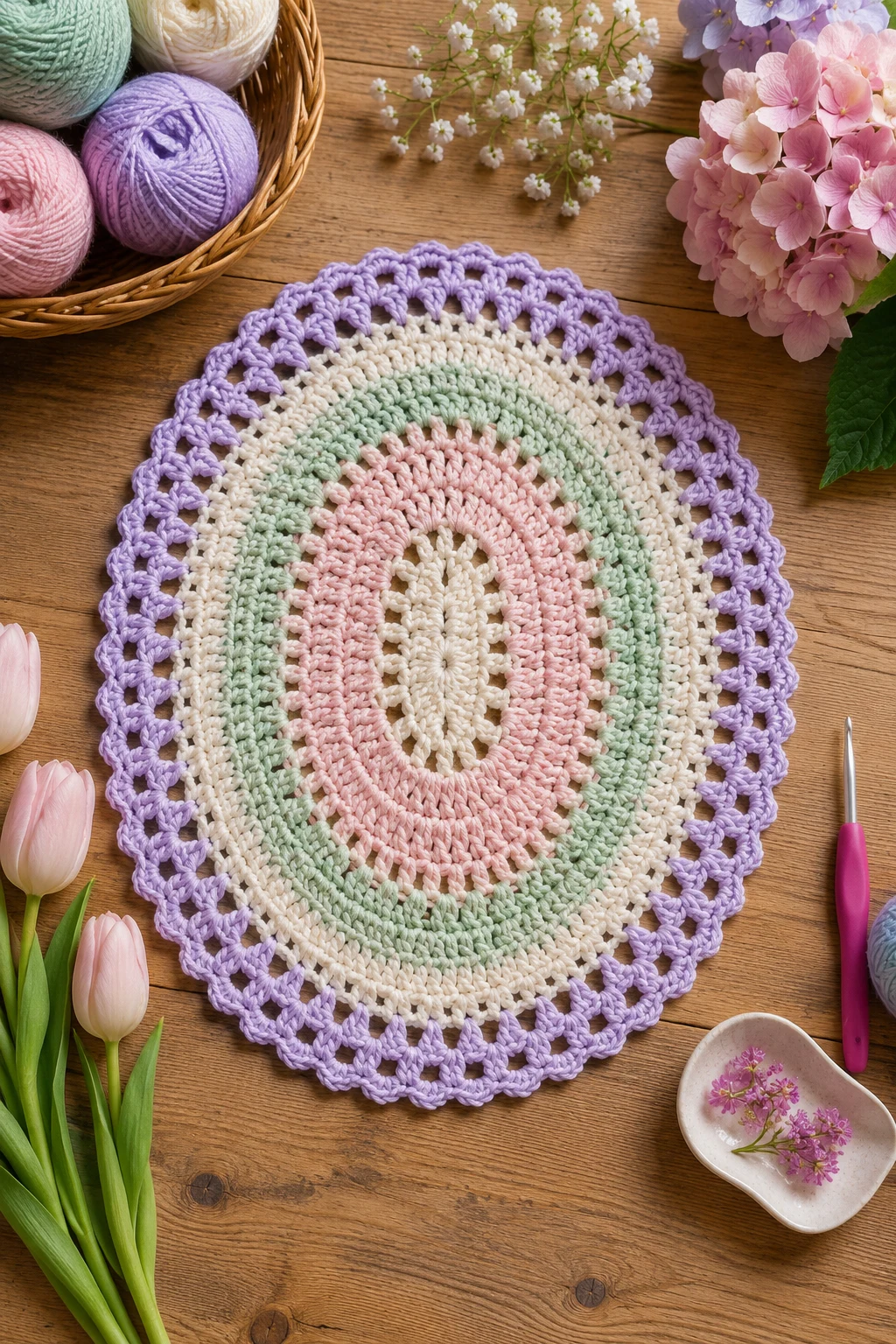 Spring Pastel Oval — crochet placemat patterns free style outfit