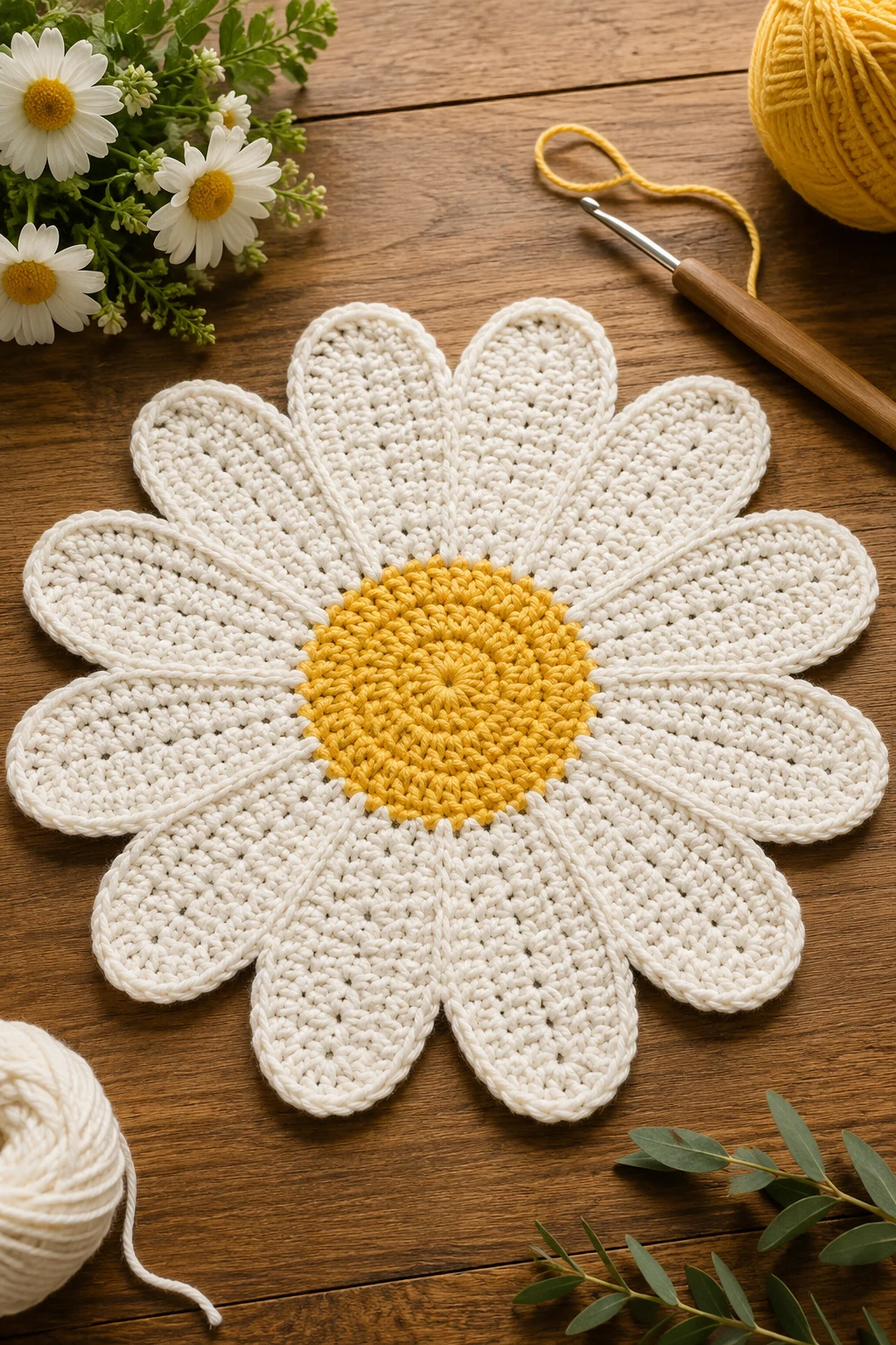 Sunny Yellow Daisy — crochet placemat patterns free style outfit