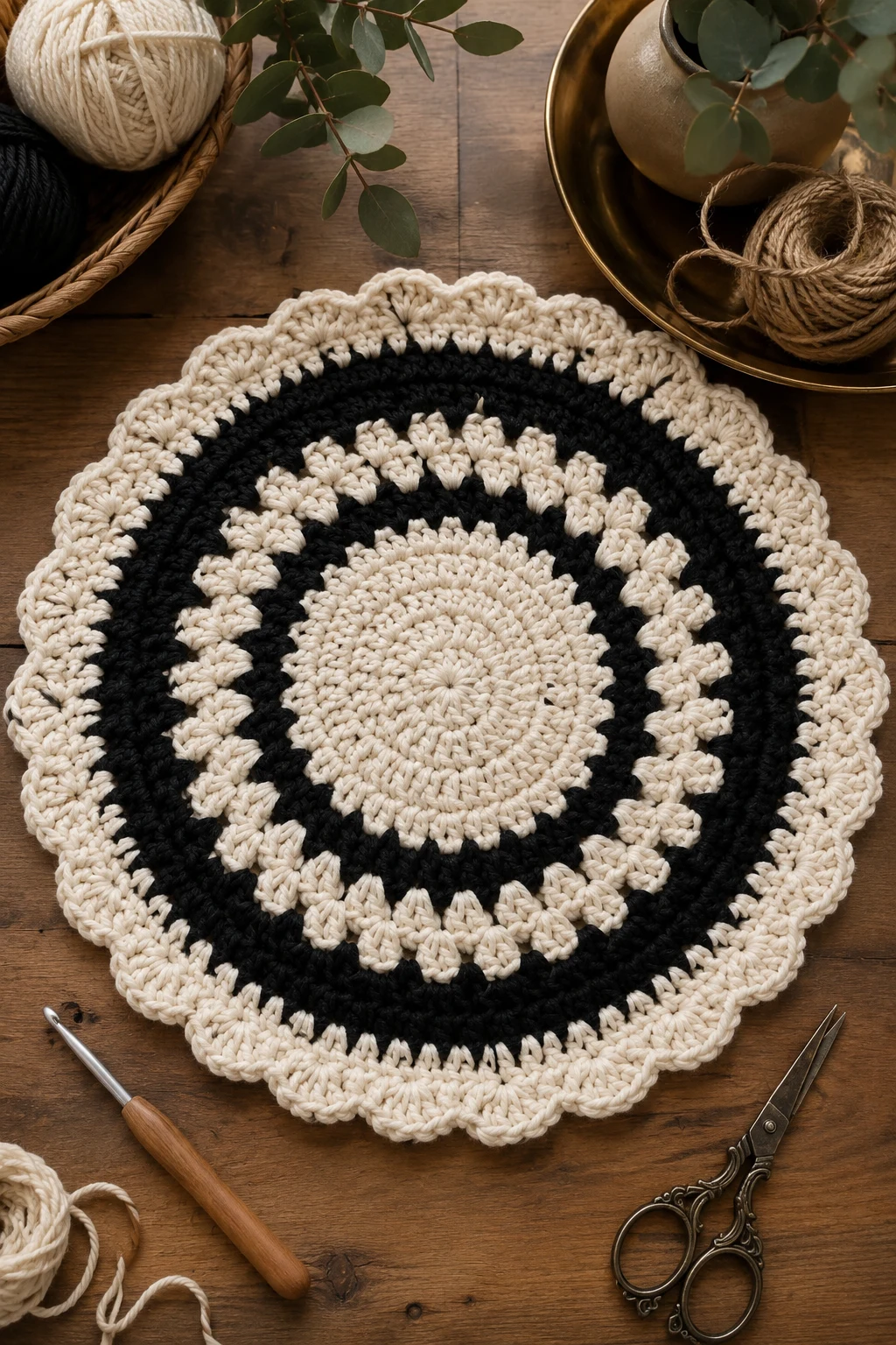 Bold Black and Cream — crochet placemat patterns free style outfit