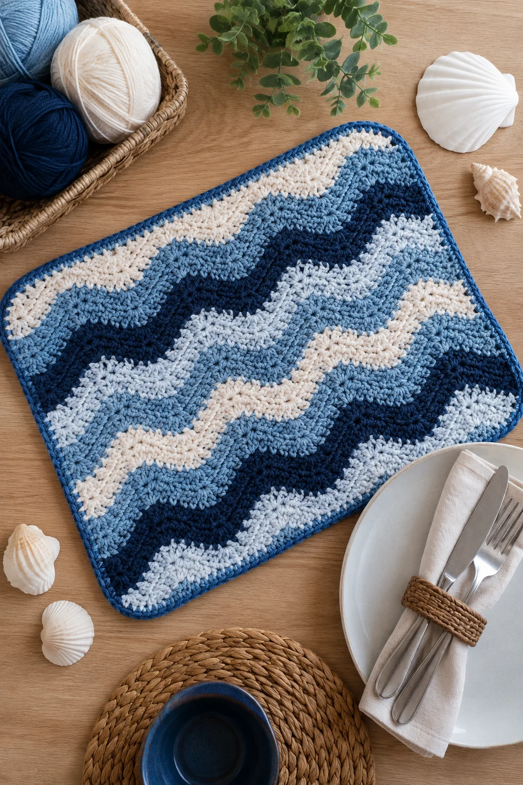 Coastal Blue Waves — crochet placemat patterns free style outfit