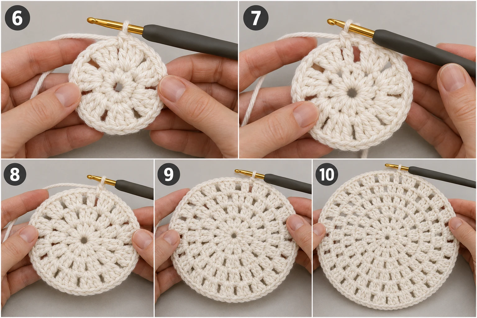 Steps 6–10 — crochet placemat patterns