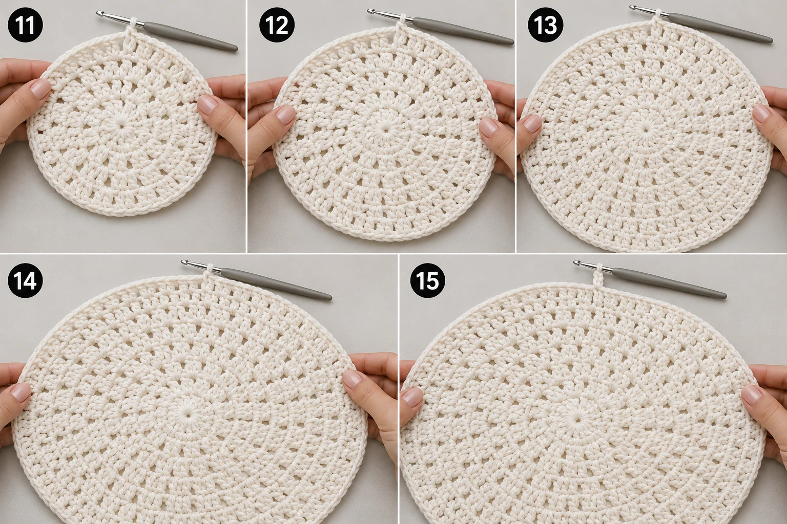 Steps 11–15 — crochet placemat patterns
