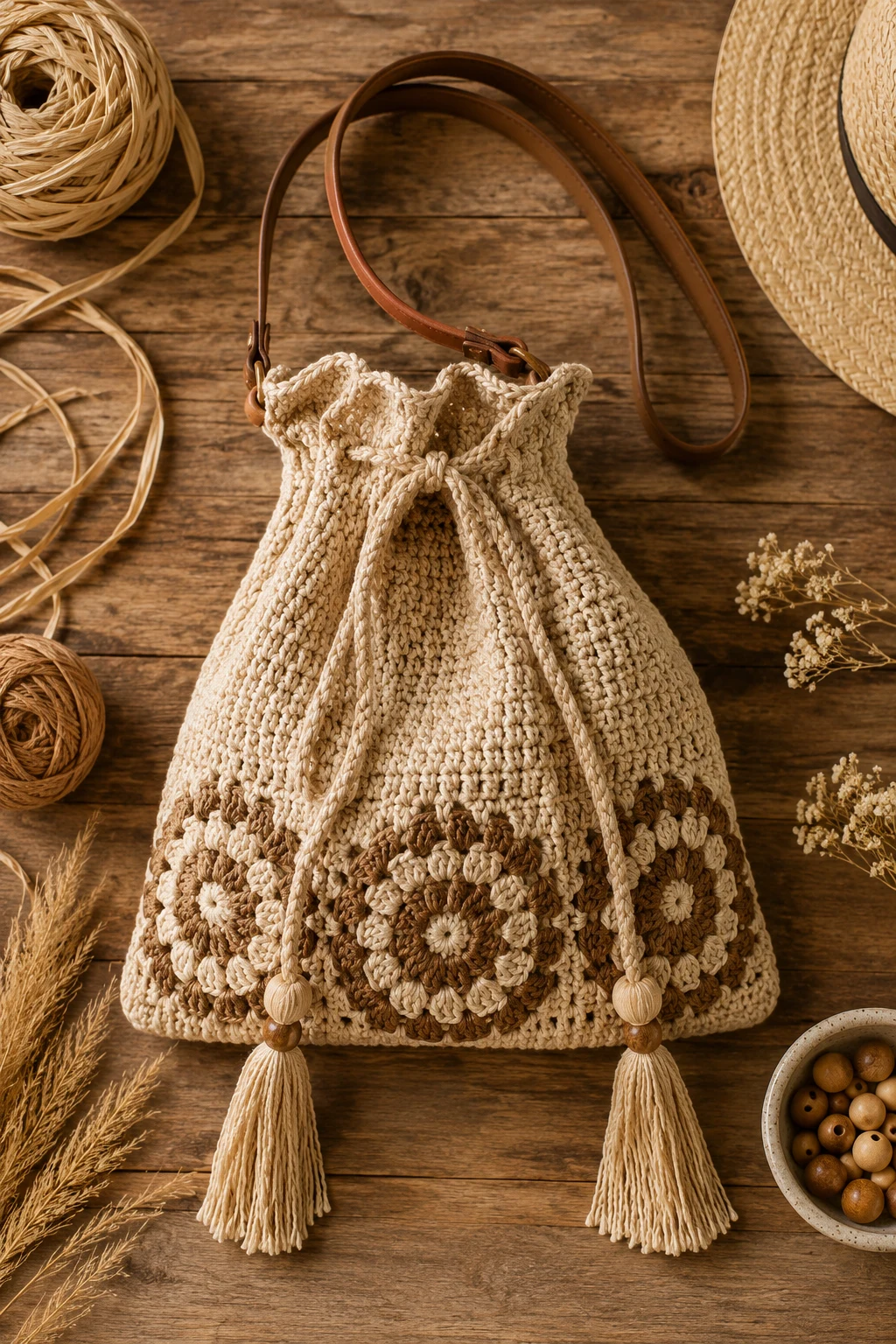 Boho Raffia Summer Bag — crochet potli bag style outfit