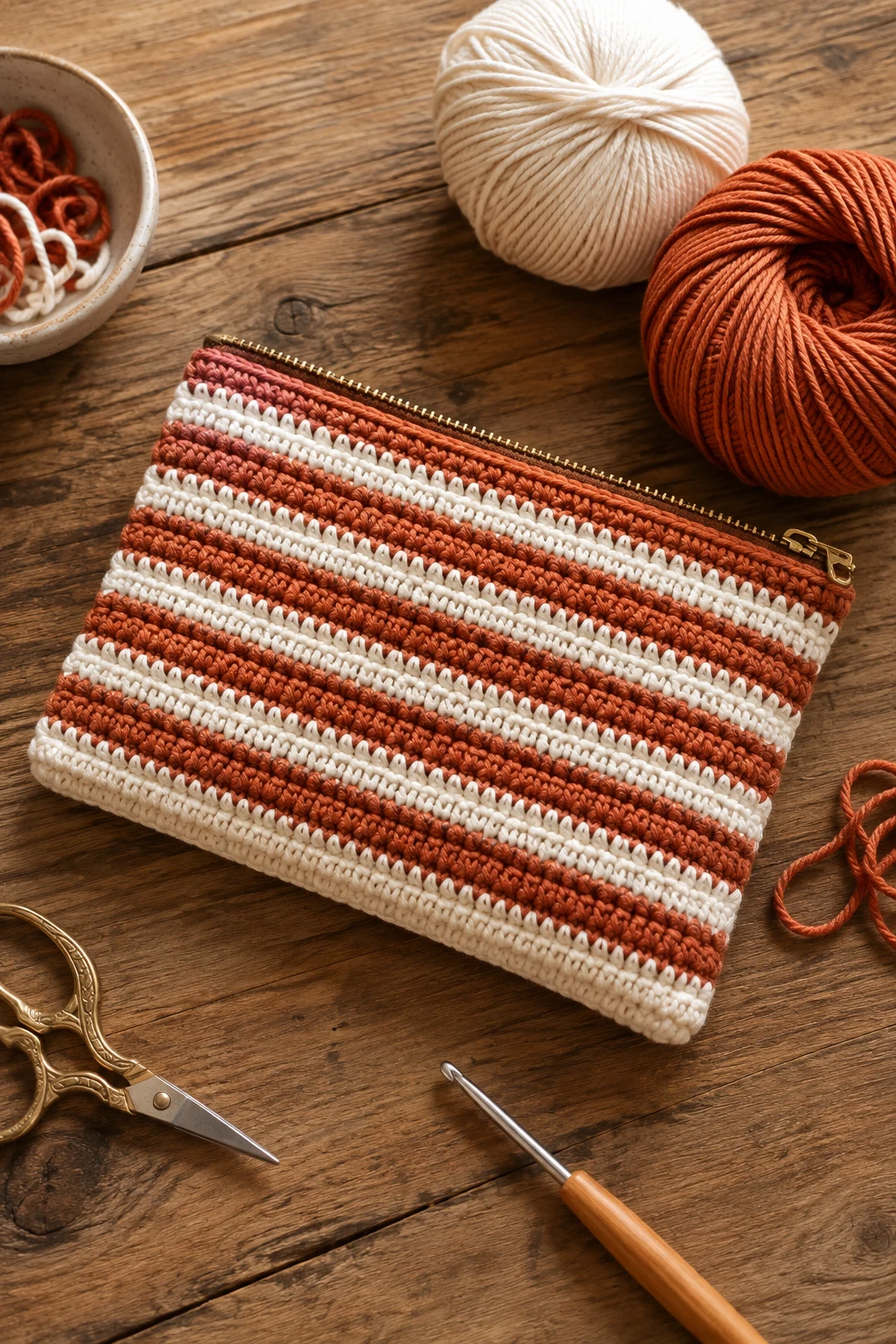The Classic Striped Zip Pouch — crochet pouch ideas style outfit