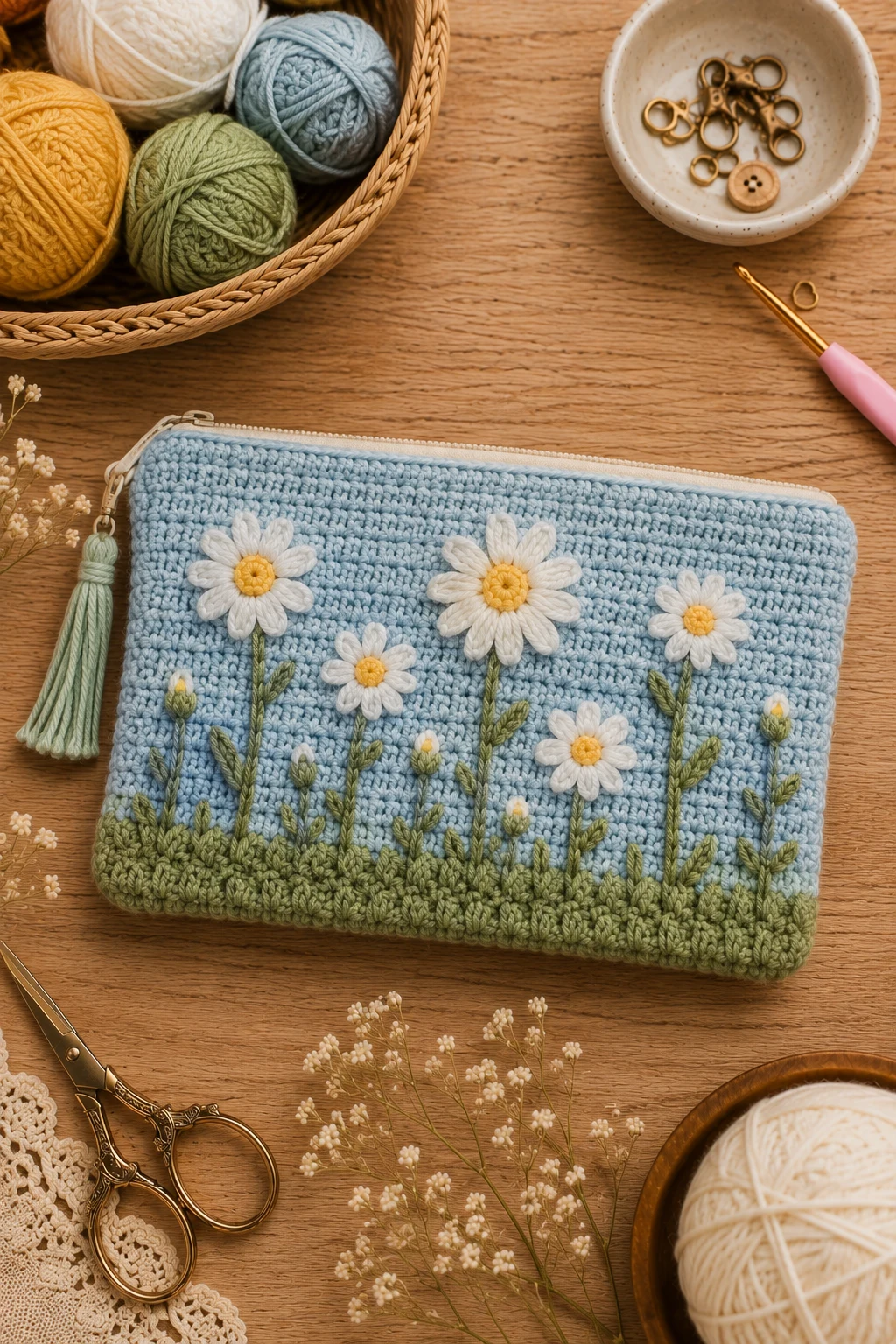 The Daisy Garden Pouch — crochet pouch ideas style outfit