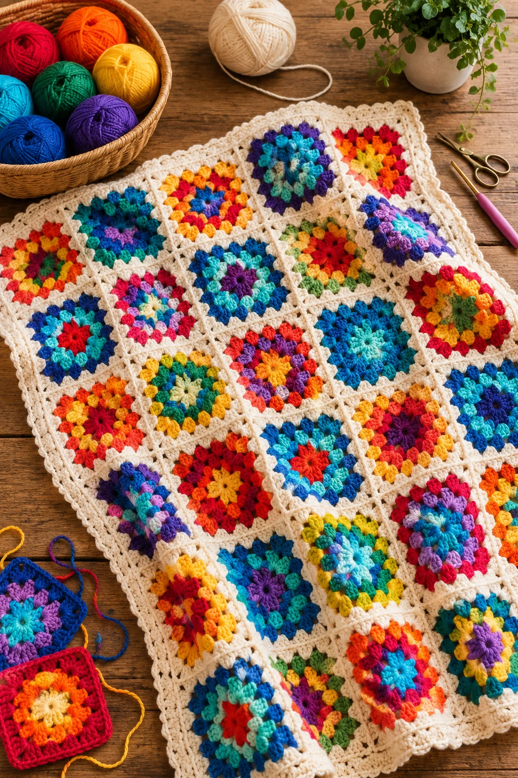 Classic Rainbow Granny Blanket — crochet projects ideas granny blanket free pattern style outfit