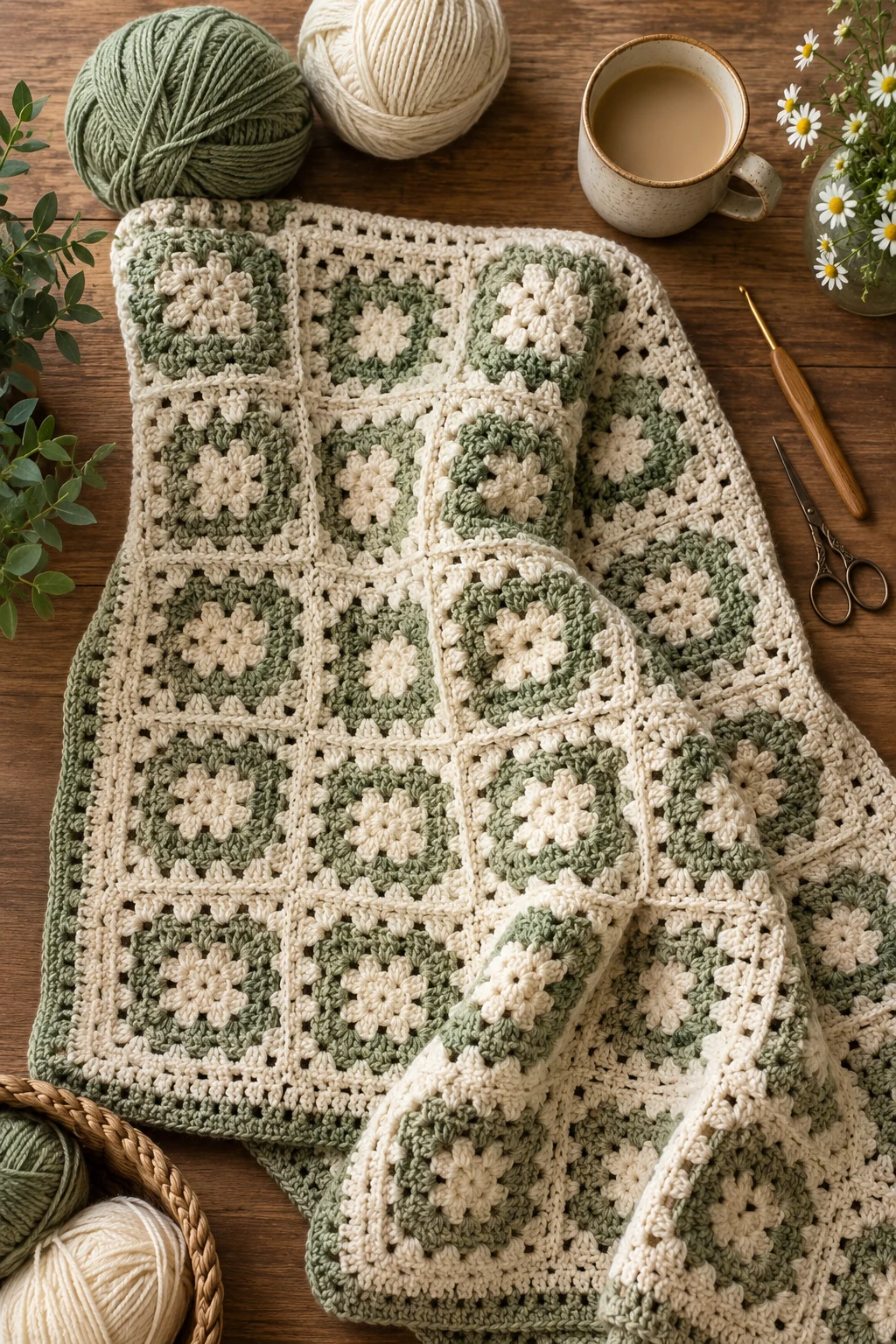Soft Sage and Cream Cottage Blanket — crochet projects ideas granny blanket free pattern style outfit