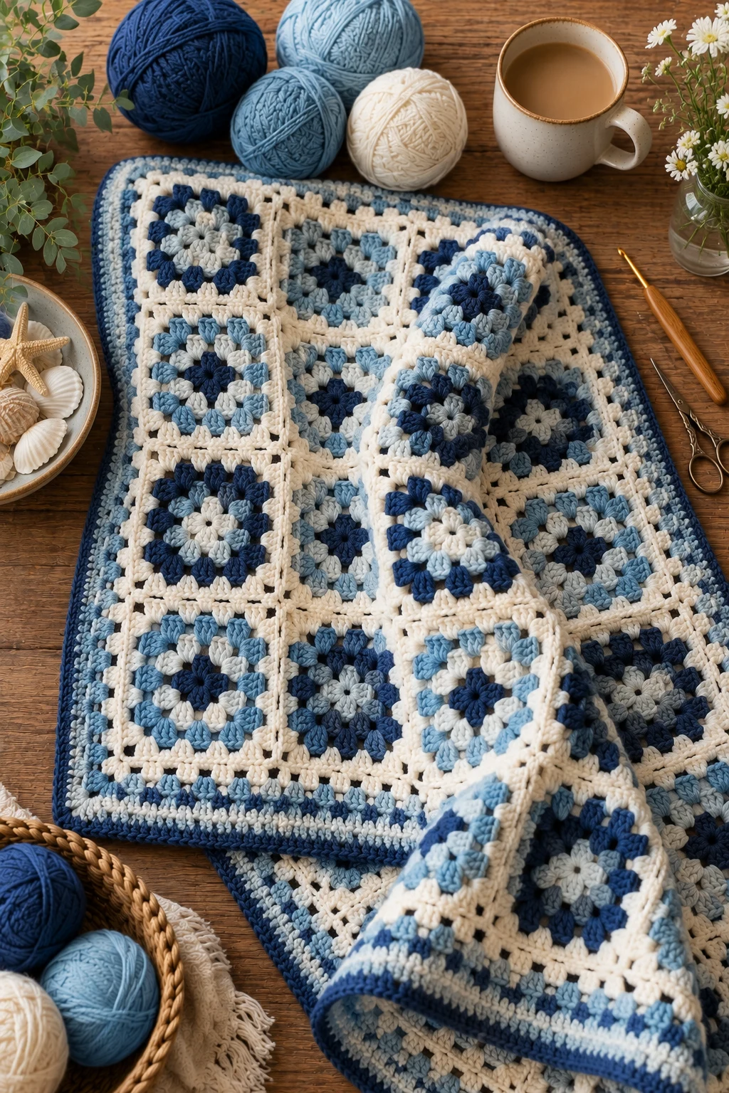 Blue Coastal Granny Blanket — crochet projects ideas granny blanket free pattern style outfit