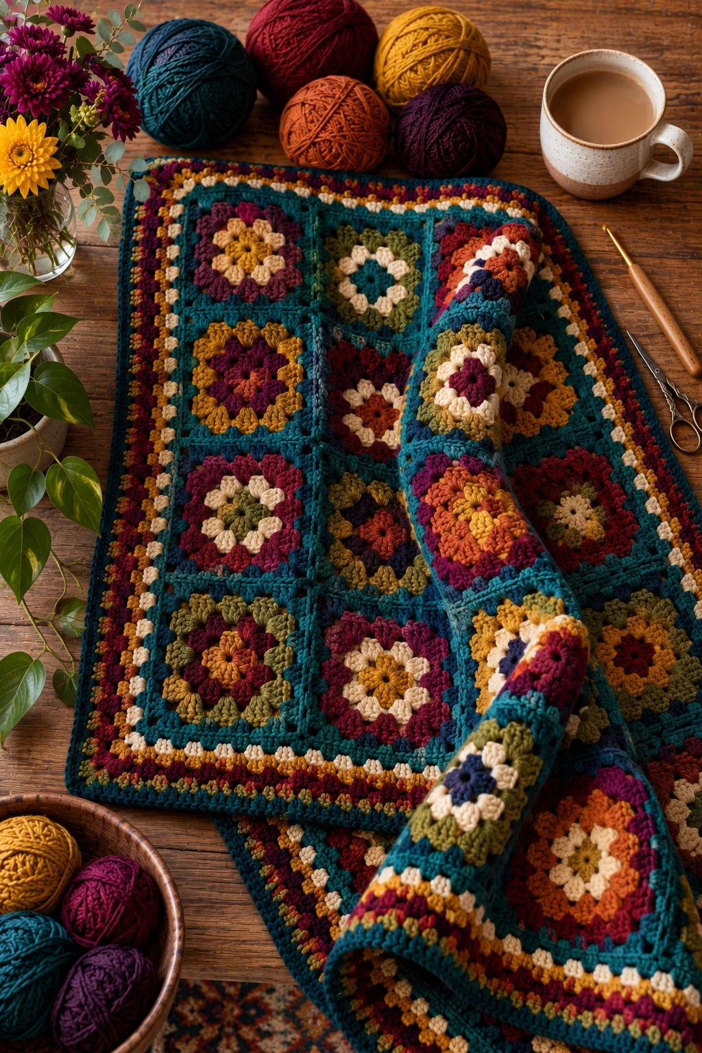 Jewel-Tone Statement Blanket — crochet projects ideas granny blanket free pattern style outfit