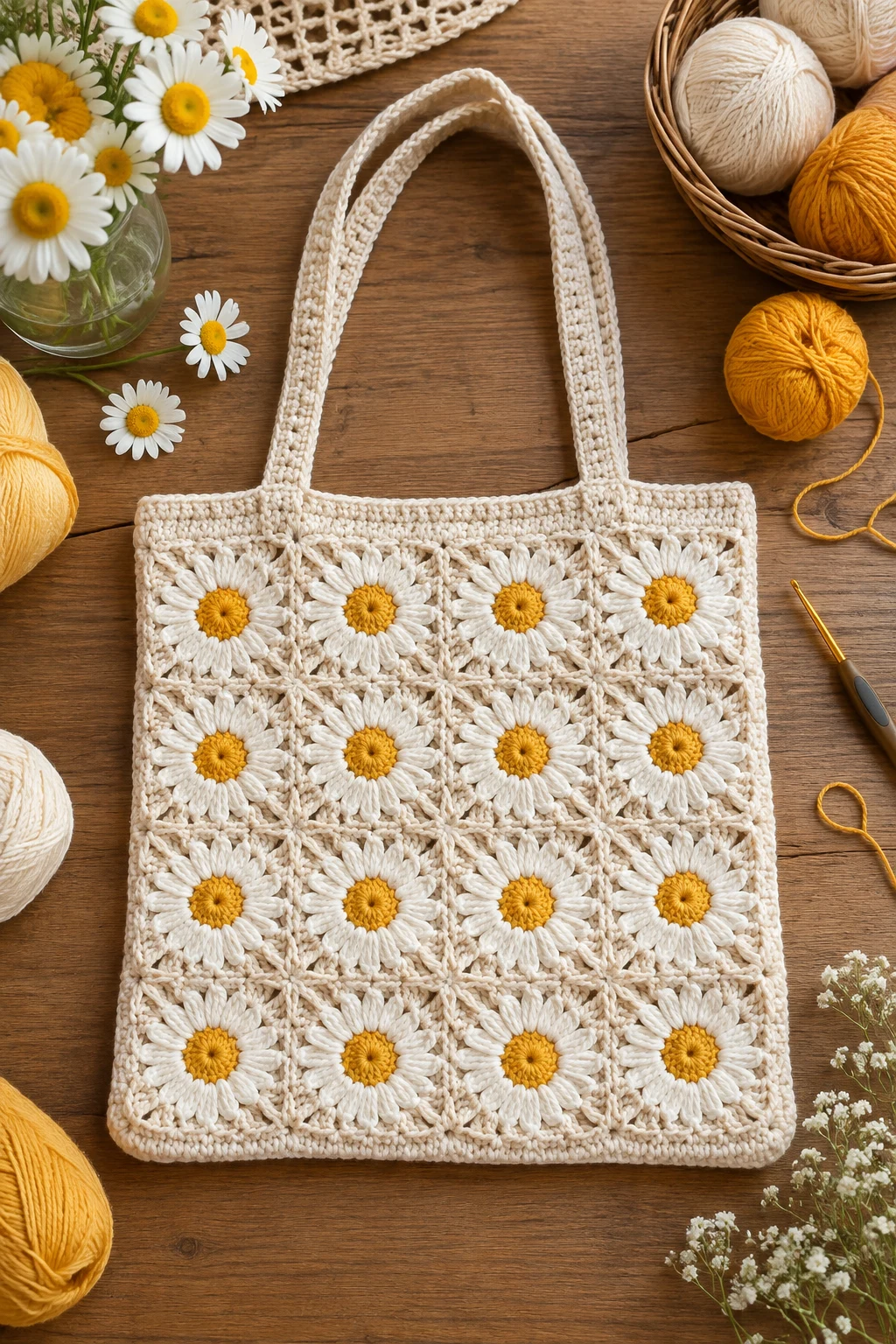 Daisy Chain Tote Purse — crochet purse ideas style outfit