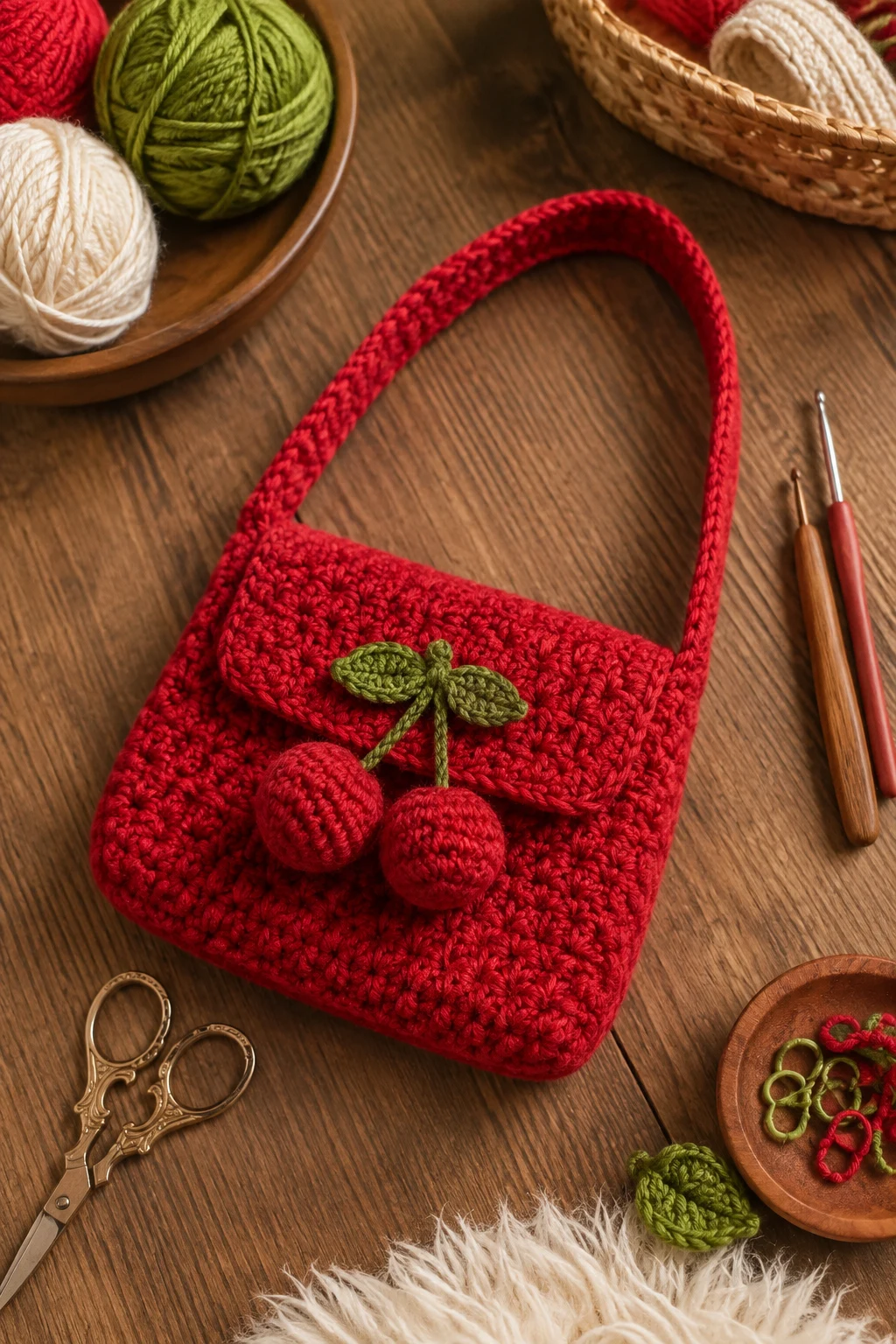 Cherry Red Mini Shoulder Bag — crochet purse ideas style outfit