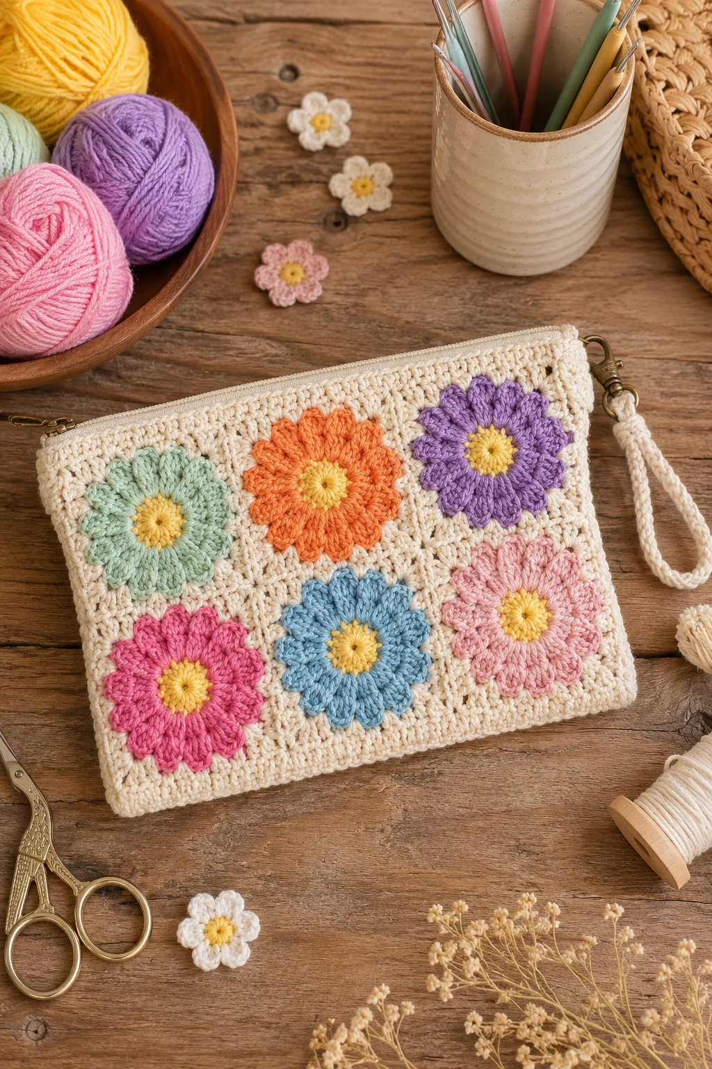 Flower Power Crochet Pouch — crochet purse ideas style outfit