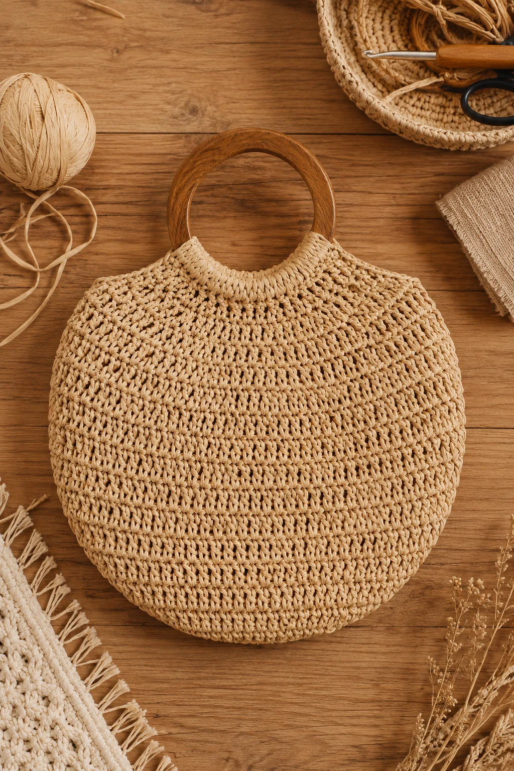 Neutral Raffia-Style Handbag — crochet purse ideas style outfit