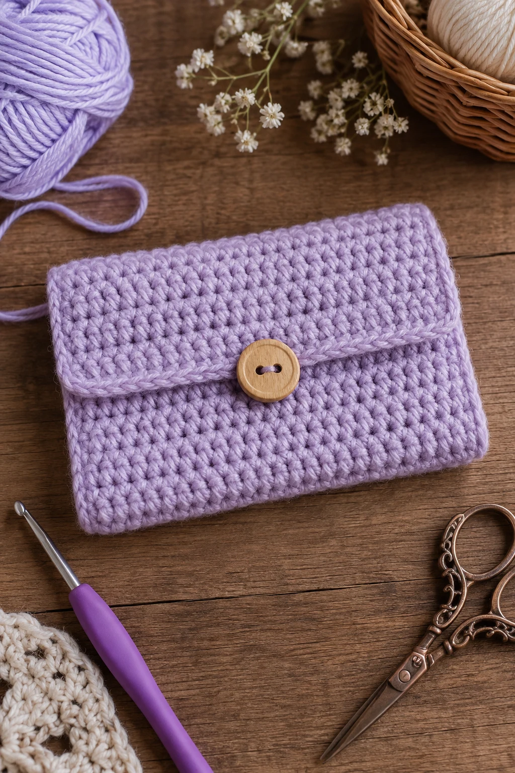 Crochet Wallet With a Button Flap — crochet purse ideas style outfit
