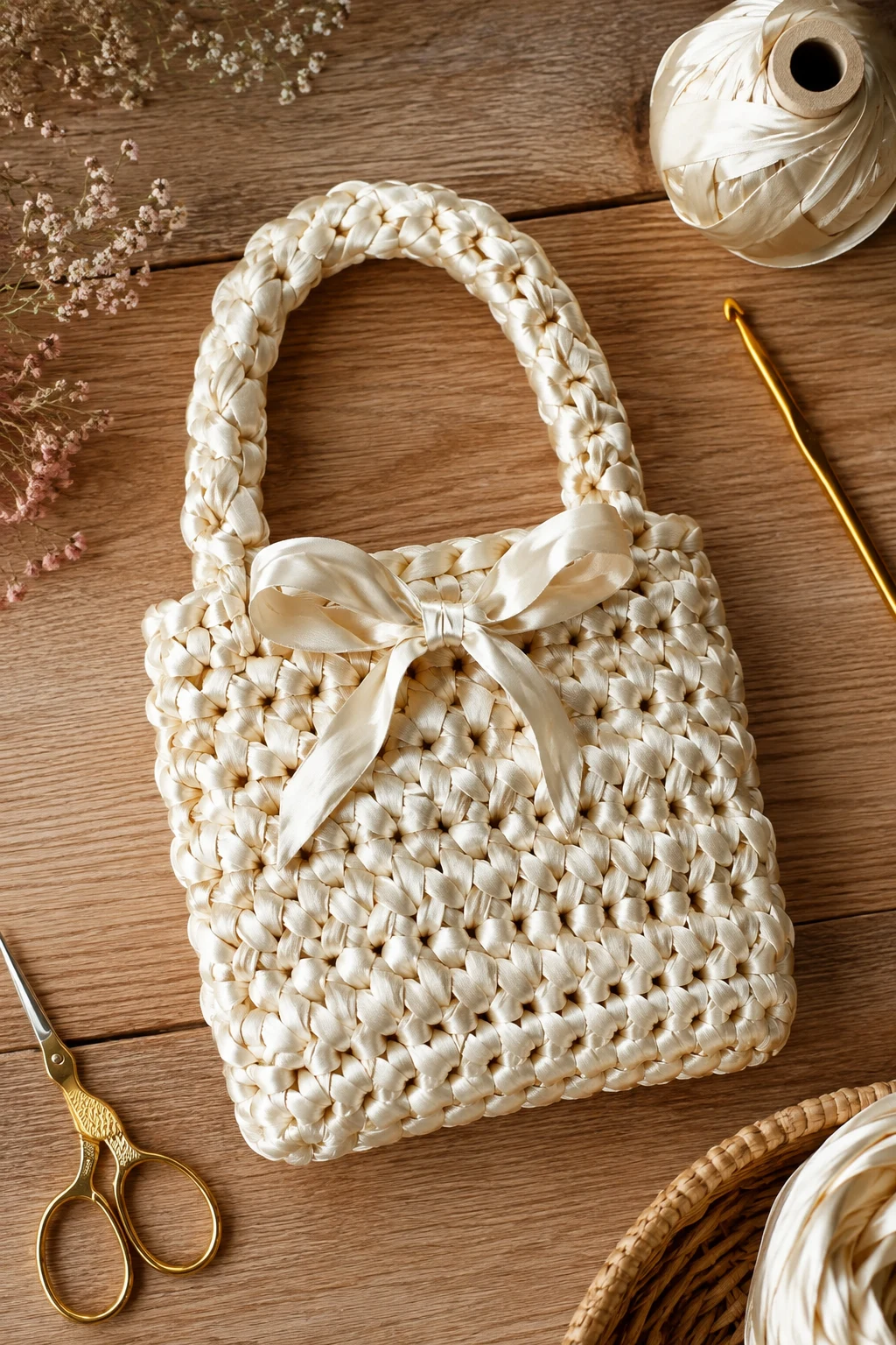 Mahum-Inspired Ribbon Bag — crochet ribbon bag style outfit