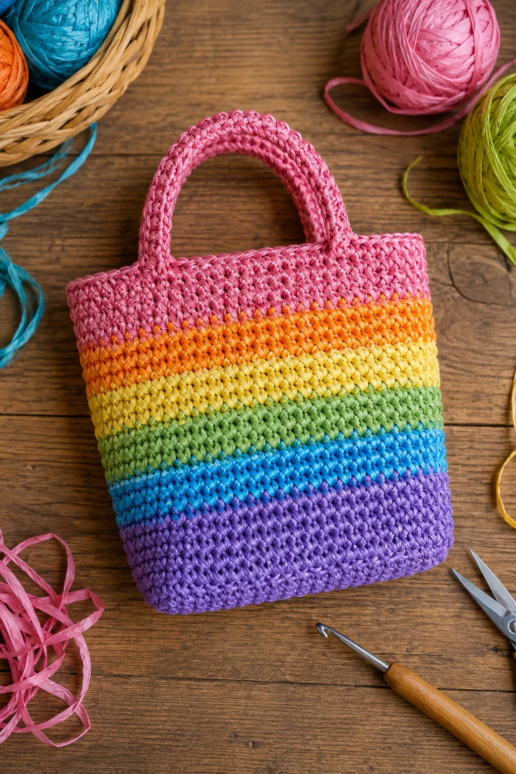 Striped Rainbow Mini Tote — crochet ribbon bag style outfit