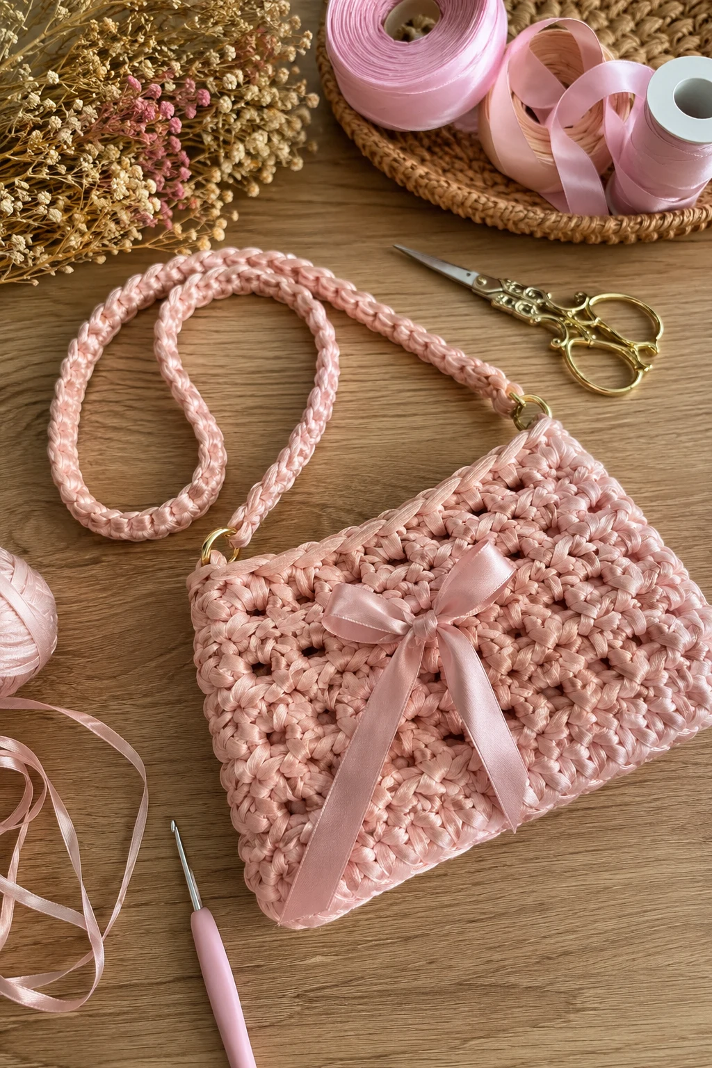 Personalized Crochet Ribbon Purse — crochet ribbon bag style outfit