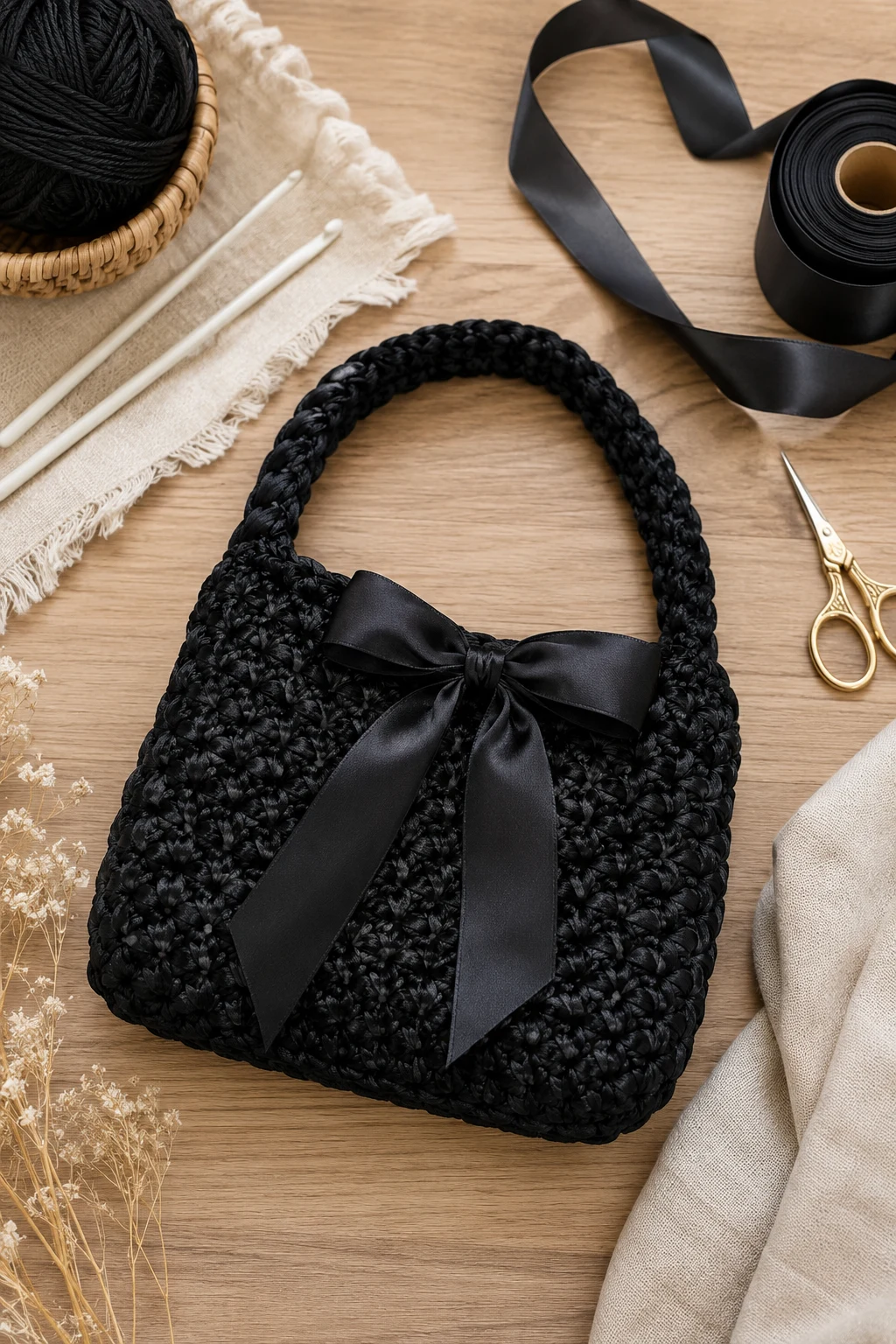 Black Evening Ribbon Purse — crochet ribbon bag style outfit
