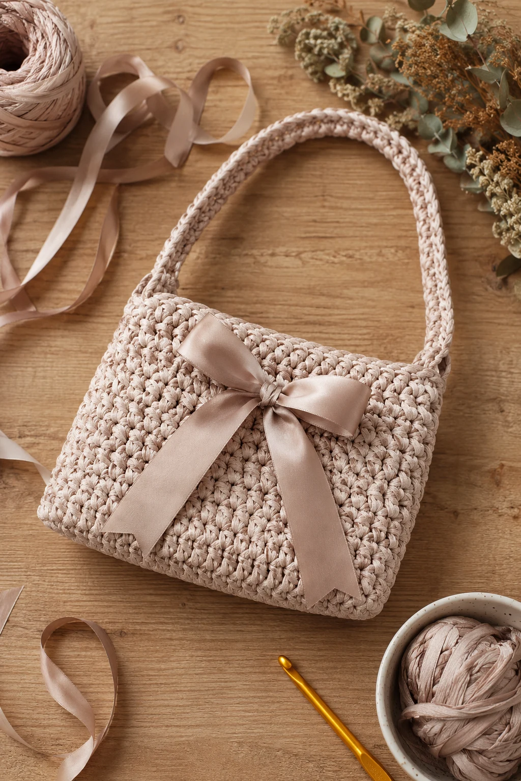 Crochet Ribbon Bow Bag — crochet ribbon bag style outfit
