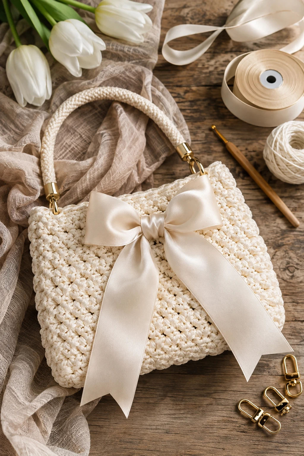 Ivory Wedding Guest Bag — crochet ribbon bag style outfit