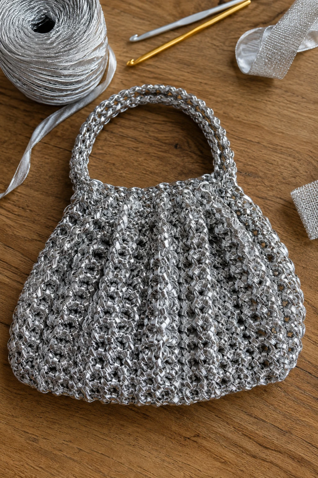 Metallic Silver Party Bag — crochet ribbon bag style outfit