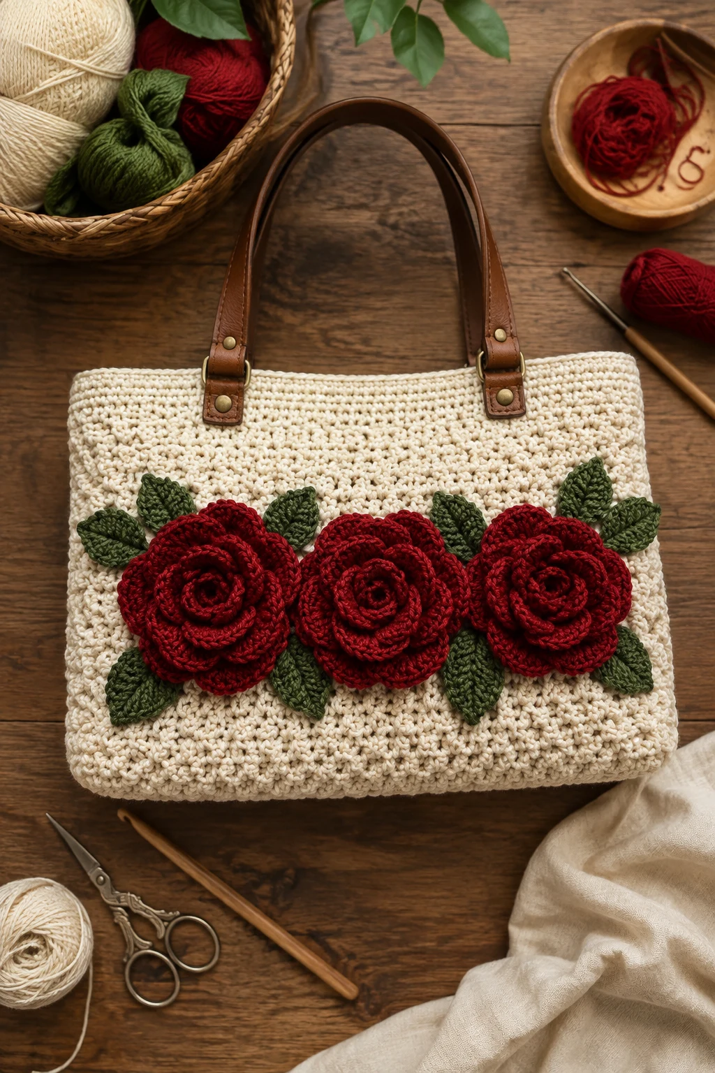 Classic Red Rose Crochet Rose Bag — crochet rose bag style outfit