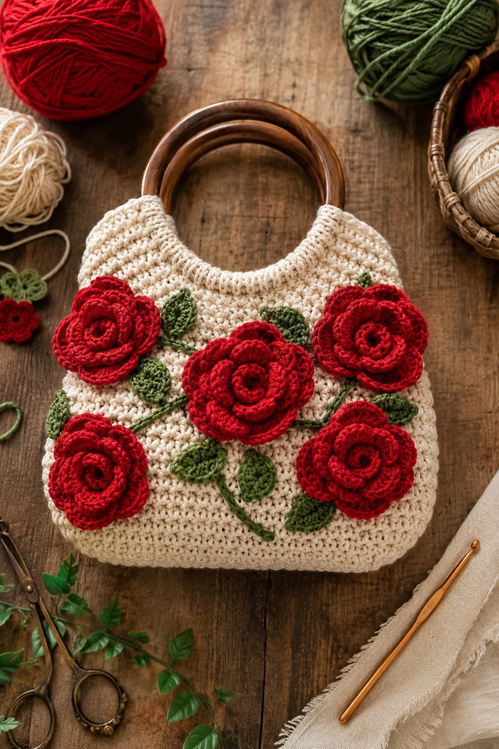 Classic Red Rose Crochet Rose Bag — crochet rose bag style outfit