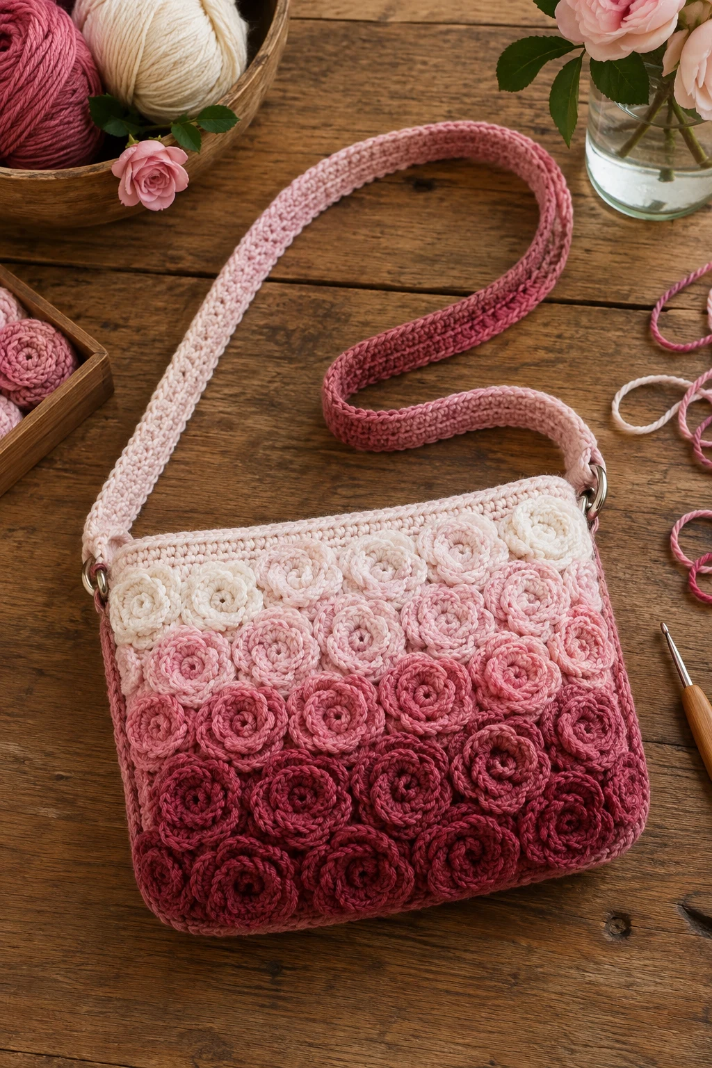Ombre Rose Messenger Bag — crochet rose bag style outfit