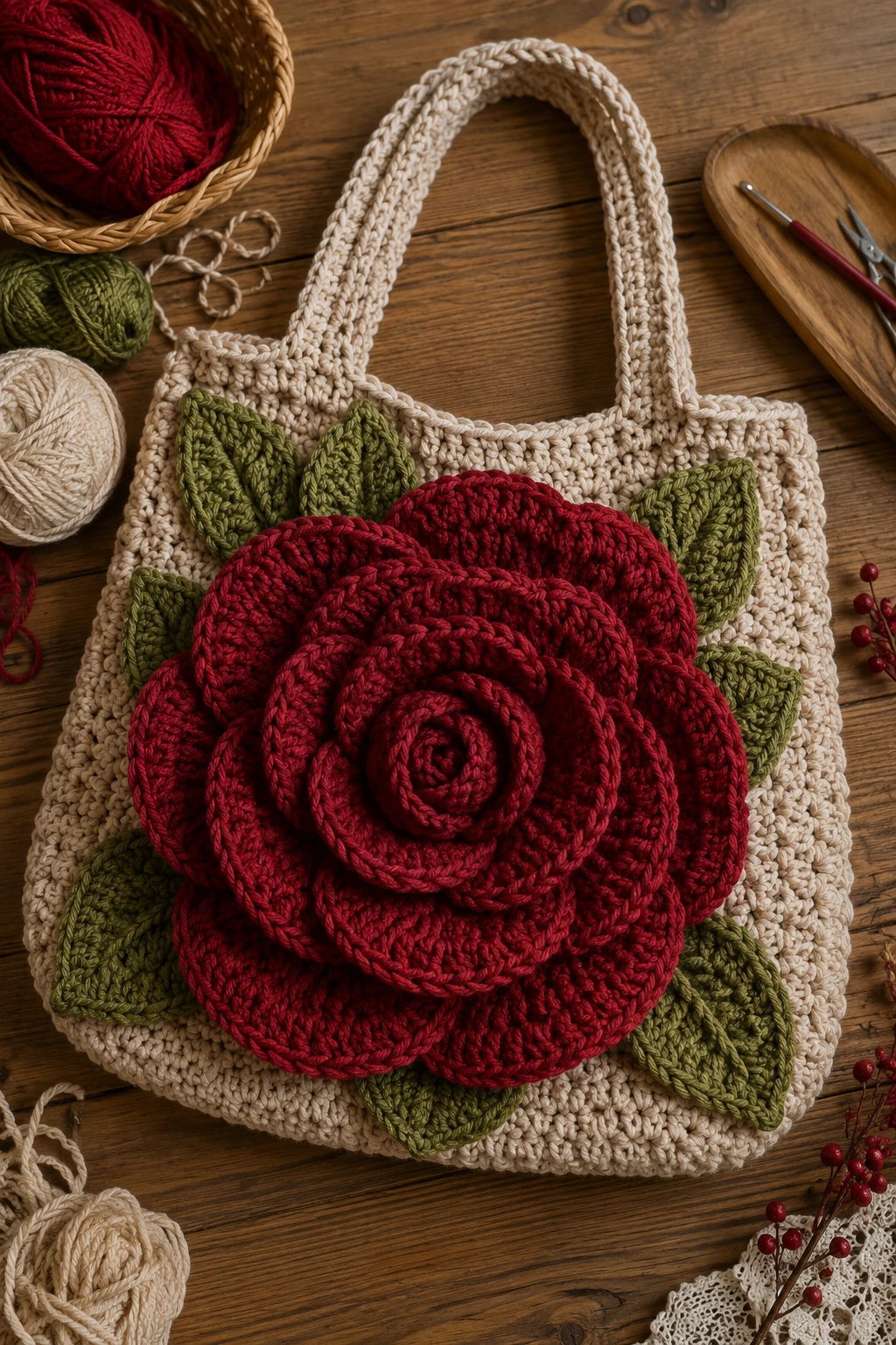 Oversized Crochet Rose Tote — crochet rose bag style outfit