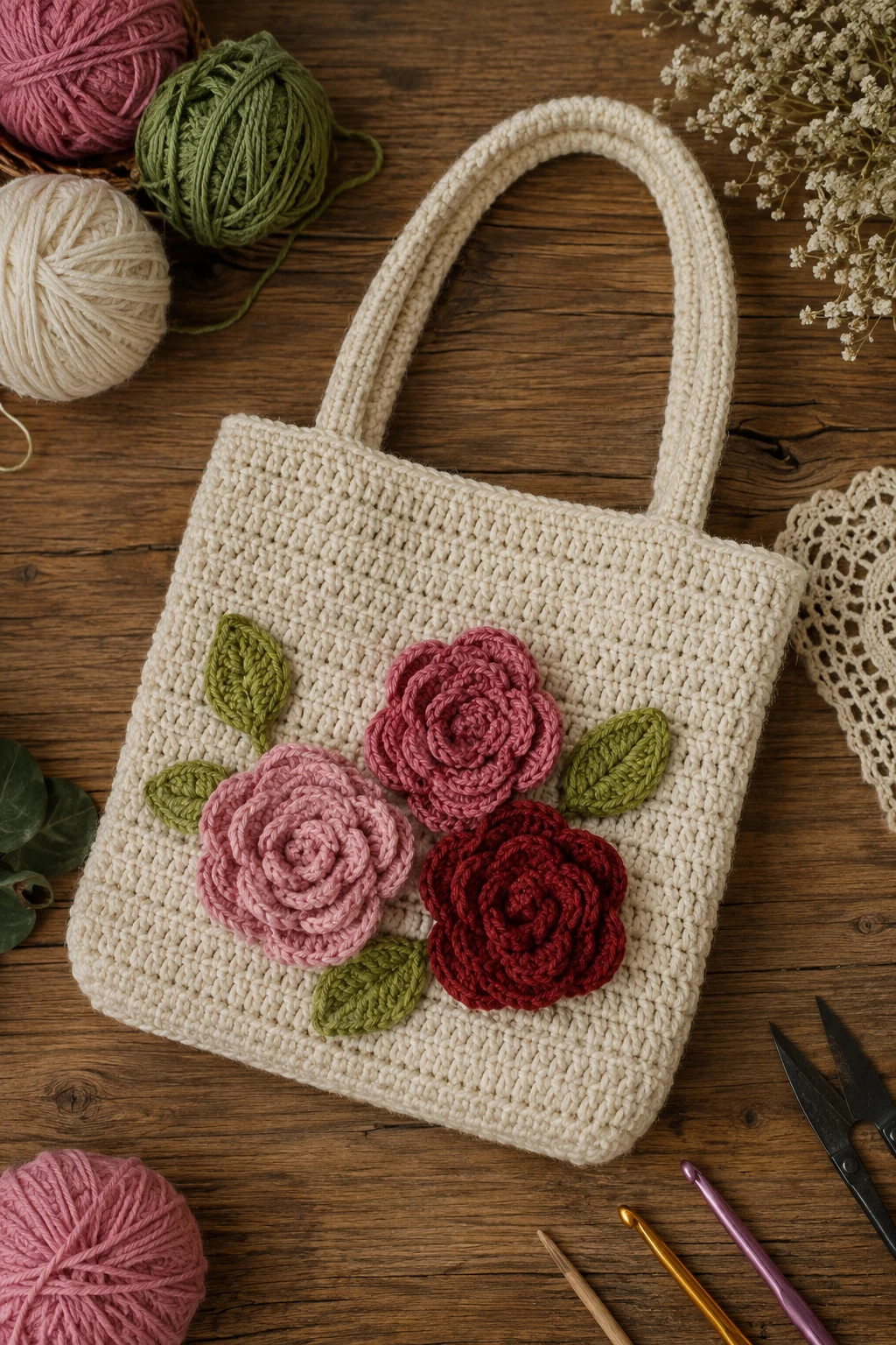 Beginner-Friendly Rose Appliqué Bag — crochet rose bag style outfit