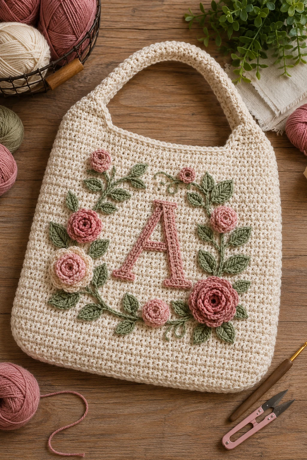 Personalized Monogram Rose Bag — crochet rose bag style outfit